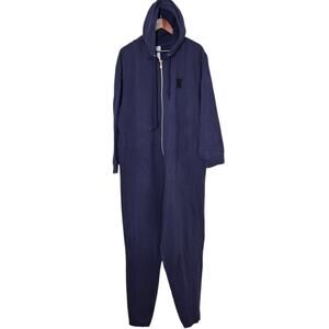 Savage X Fenty Fleece Hooded One Piece Sweatsuit Size 2X Navy Blue Rose Gold